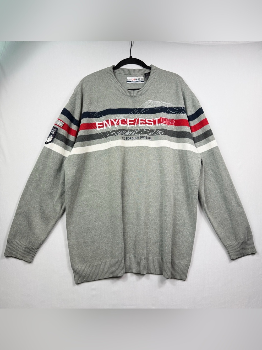 Enyce Est 96 Summit Series Vintage Y2K Gray Knit Striped Sweatshirt Men’s Sz XXL